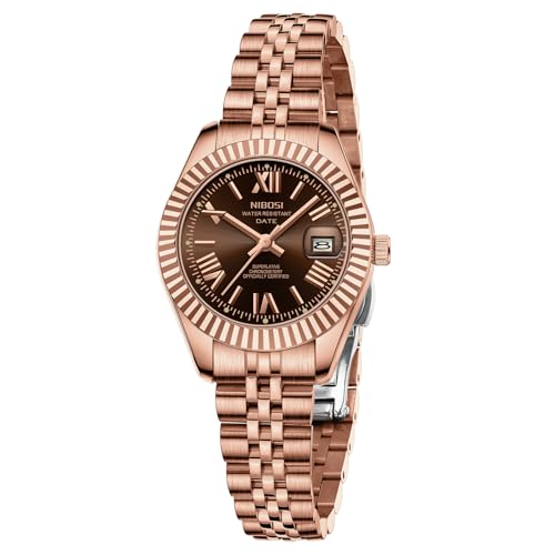 Image of NIBOSI Watches for Woman Analog Quartz Stainless Steel Diamond Rose Gold Green Small Dial Women Watches Classic Wrist Watch Date Waterproof