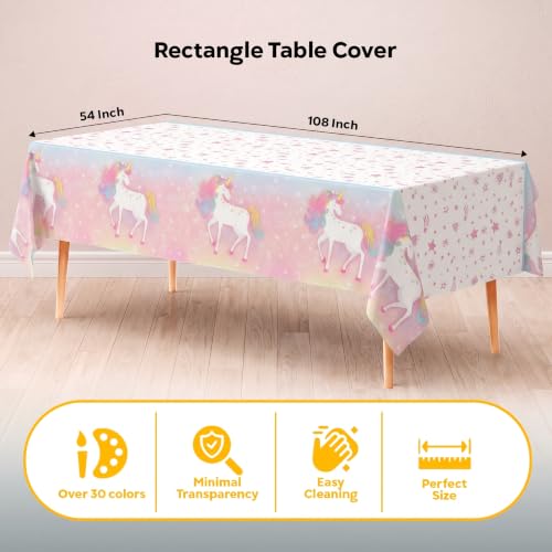 Image of Exquisite Enchanting Unicorn Table Cover 6 Pack 54 in. x 108 in. Rectangle Plastic Tablecloth Disposable Table Covers for Magical Rainbow Pastel Girls Birthday Party Supplies Decorations