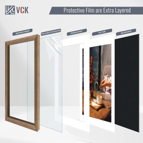 Image of VCK 16x24 Picture Frame 5 Pack, Walnut Wood, 12x18 Mat, for Wall Art