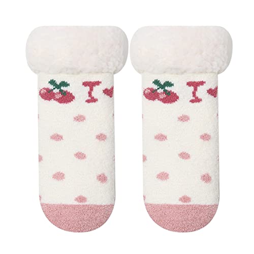 RNTOP Baby Girls Boys Cotton Socks Kids Toddler Cartoon Fuzzy Socks Infant Fleece Lined Warm Floor Seamless (White, 2-4 Years)