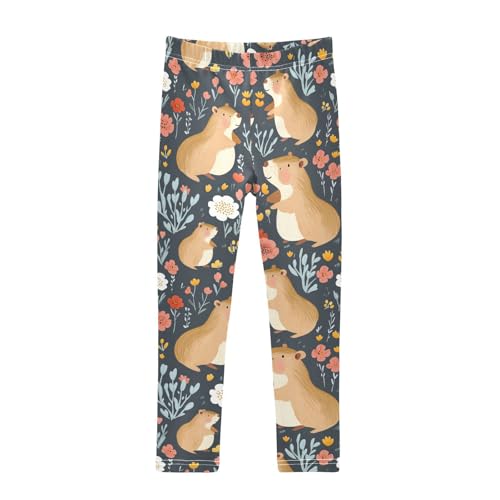 Wusikd Capybaras Flowers Girls' Leggings Toddler Doodles Cute Kids Yoga Pants Dance Active Tights 4T