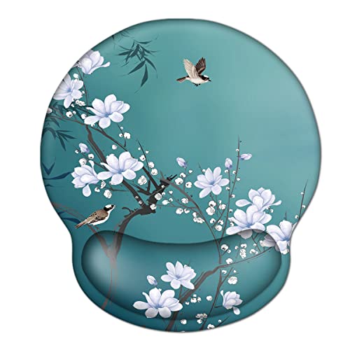 AOKSUNOVA Tapis de souris ergonomique avec motif, coussin en gel, repose-poignet, surface en lycra, base antidérapante, pour bureau et jeux, turquoise, mousse et spandex