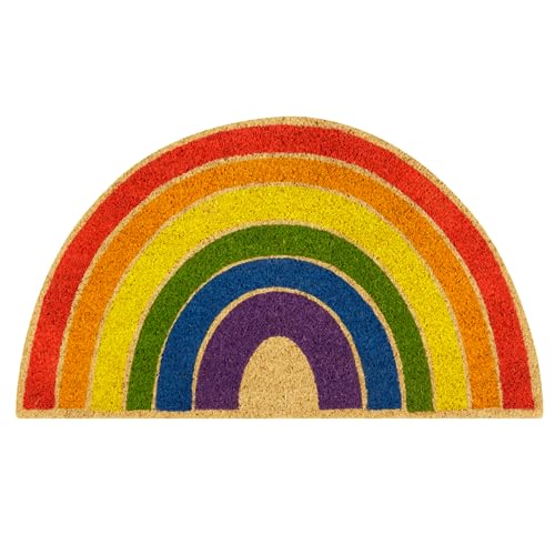 Baroni Home Paillassons d’Entrée pour la Maison Fond Antidérapant, Tapis d’Extérieur en Fibre de Coco Peint à la Main, Paillassons Facile à Nettoyer Super Résistant, 70x40 cm, Fantaisie Arc-en-Ciel