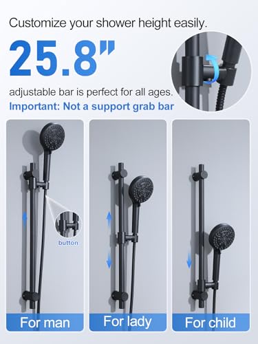 Image of Woindo Shower Faucet Set with Slide Bar, 12 inch Rain Shower Head /8'' Side Shower Head and 10 Setting Handheld Ceiling Mount 3 Push Button Diverter Complete Rainfall Shower System Included Valve Trim Kit