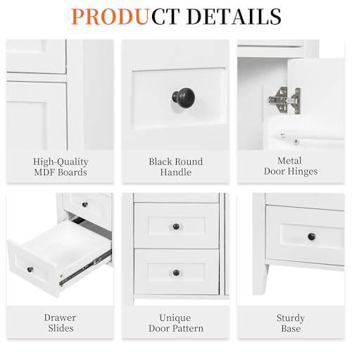 Image of 36 inch Bathroom Vanities with Top Set, Cabinet with Multi-Functional Tip-Out Drawer and Adjustable Shelf, Soft-Closing Door, Solid Wood Legs, White
