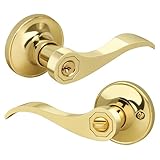 Gaurqiah Wave Style Entry Door Handle with Keys, Keyed Door Lever with Lock for Front/Entrance in Polished Brass Finish, Reversible Door Lever for Left/Right Doors
