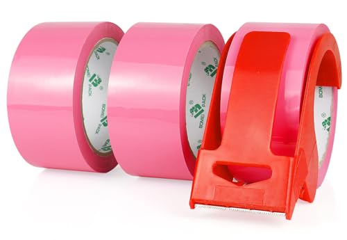 BOMEI PACK Pink Packing Tape 1.88 x 55yds Per Roll 3 Rolls Heavy Duty Packaging Tape with Dispensers for Packing Shipping Moving and Sealing