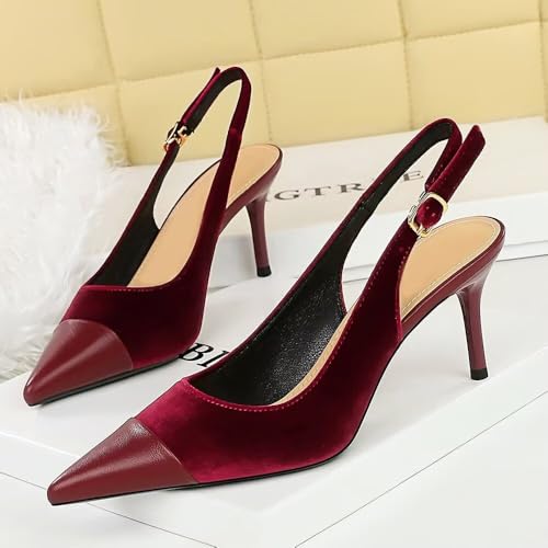 LUXINYU Womens Slingback Kitten Heels Closed Pointed Toe Shallow Stiletto Heels Back-lace Heeled Dress Shoes Casual Party Work Lady Pumps3