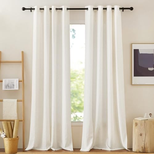 NICETOWN Semi Sheer Curtains 84 inches Long Light Filtering, Flax...