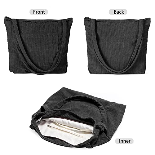 Bolso Tote de Pana para Mujer, Gran Capacidad, Color Negro miniatura 5