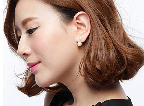 Zhiwen Double Cycle Stud Earrings Women's 925 Silver Plated Freshwater Pearl Ear Stud Dangle Earrings #TOP4