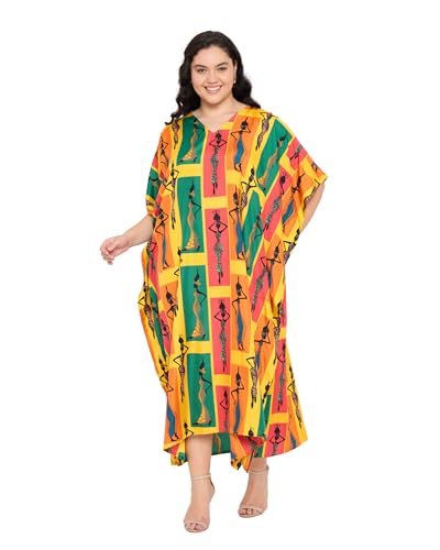 Image of Gypsie Blu Women Plus Size Kaftan Dress Beach Cover Up Maxi Dresses for Women, V-Neck Kimono Sleeve 1X-3X
