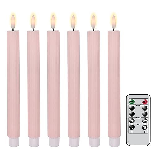 Lasumora Velas cónicas de primavera pastel sin llama parpadeantes con temporizador remoto, funciona con pilas, luz cálida, velas LED a rayas, cera real, decoración de boda, fiesta de cumpleaños