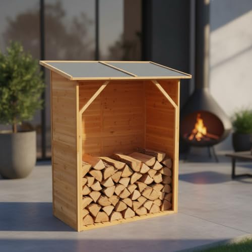 Mucola Brennholzregal 160x134x75 cm Kaminholzregal mit Rückwand Holz Understand für Kaminholz großes Fassungsvermögen Holzstapelhilfe Feuerholzregal