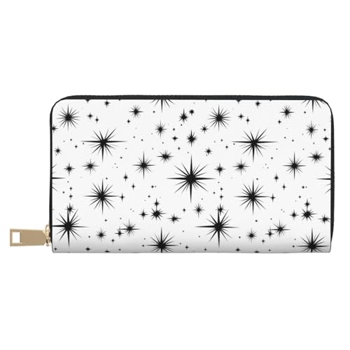 Cool Black Star Print Wallet Women Men, Long PU Leather Wallets for Women, Cute Womens Travel Wallet Purse Pouch with Zipper Pocket