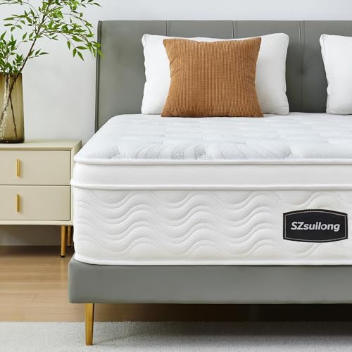 SZsuilong Double Mattress 4FT6 with Comfortable Memory Foam, Pocket Sprungs Hybird Mattress with...