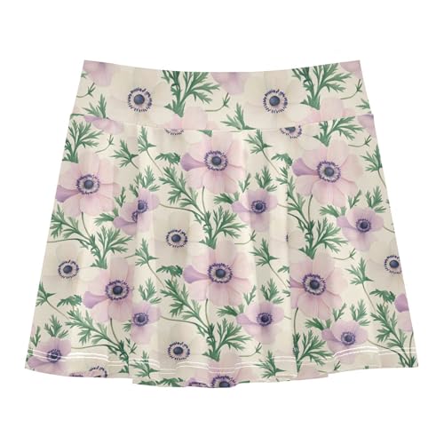 Coronaria Flowers Athletic Skorts for Girls with Built-in Shorts Flowy Little Girl Skirts Cheer Skirts with Pockets 4-12Y