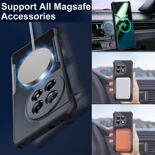 Image of for Oneplus 11 Transparent Case [Compatible with Magsafe] Soft TPU Bumper + Acrylic Back Military Grade Airbags Shookproof Drop Protection,Magnetic Black