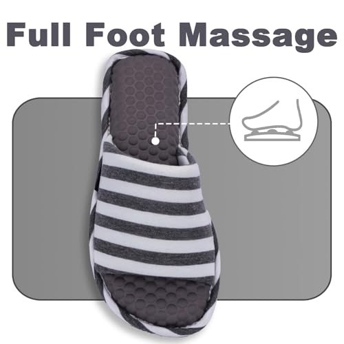 Image of Women's House Slippers Open Toe, Soft Knit Striped Bedroom Slippers with Cushioned Footbed, Non-Slip Sole for Indoor Home Use