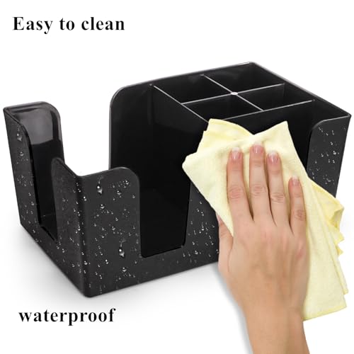 Tebery 3 Pack Black Plastic Bar Caddy with 6 Compartments, Refillable Bar Organizer Holds Napkins, Toothpicks, Straws - 9" L x 5.4" W