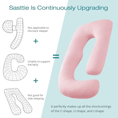 Image of Sasttie Pregnancy Pillows for Sleeping, U Shaped Cooling Full Body Pillow with Removable Cover, Pregnant Women Must Haves, Maternity Essential, Light Pink