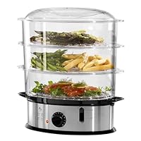 Daewoo 3 Tier Food Steamer – 1200W Electric Steamer with Timer, Rice Bowl & 3 Stackable Baskets – Easy Clean, Ideal for Meat, Fish, Vegetables, and Rice – 30-Min Run Time