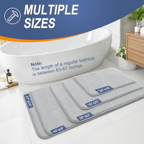 Image of OLANLY Thick Memory Foam Small Bathroom Rugs 24x16, Extra Soft Absorbent Bath Rug, Quick Dry Bath Mats, Non-Slip, Machine Washable Mat for Bathroom, Tub and Shower, Home Decor Accessories, Light Grey