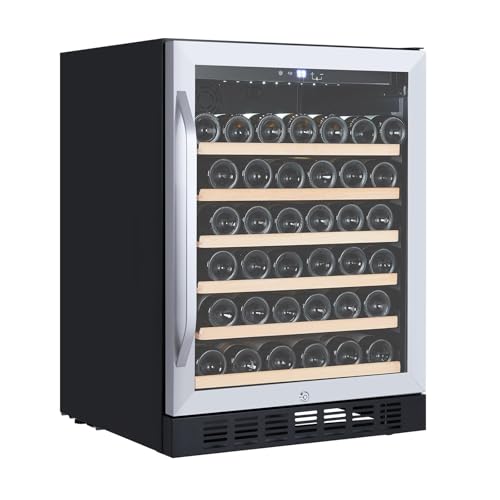 Image of GarveeHome Wine Cooler, 46 Bottle Freestanding or Built-in Metal Design, Wine Fridge, Single Zone Dual Temperature Wine Fridge for Red, White and Champagne with Adjust Temperature, Black