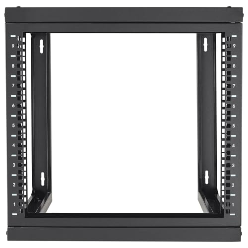 VEVOR Bastidor de Montaje en Pared de 9 U, Capacidad de 68,04 kg, Bastidor de Red para Servidores de Marco Abierto con Tornillos con Tuercas Enjauladas para Equipos de IT y AV de 482,6 mm, Negro