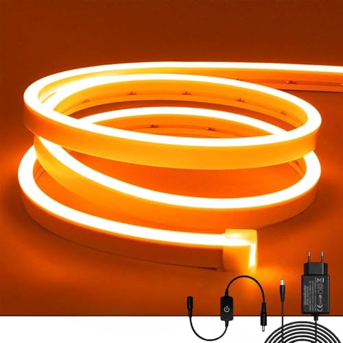 ShineBurky Ruban LED Néon 5 Mètres Orange, 12V 5M Bande LED Imperméable IP65 Dimmable Bandeau Lumineux LED Flexible pour Intérieure Extérieure Chambre...