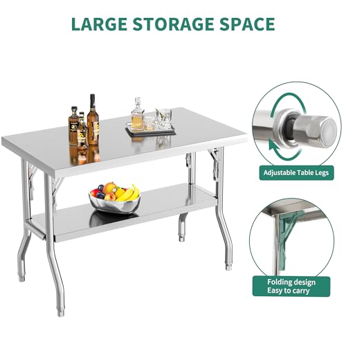 YITAHOME 48 x 24 NSF Stainless Steel Folding Table for Home, Kitchen, Restaurant, Garage, and Patio