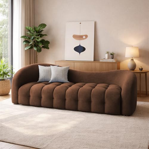 Image of Casaliving Ariana Modern Premium Boucle Fabric Sofa, Upholstered 3 Seater Sofa Set for Living Room, (Brown Colour) Premium Boucle Fabric Sofa