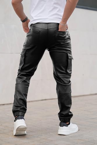 GINGTTO Mens Cargo Pants Joggers Leather Pants for Men Slim Fit3
