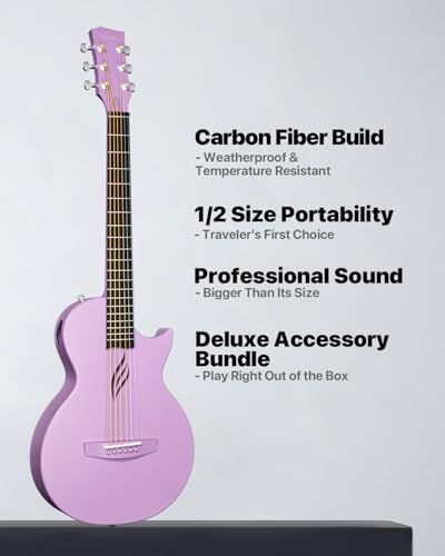 Image of Enya Nova Go Carbon Fiber Travel Acoustic Guitar | 1 /2 Size Lightweight Moisture-Proof Guitara | Adult & Beginner Portable Guitar with Gig Bag & Accessories (Purple)