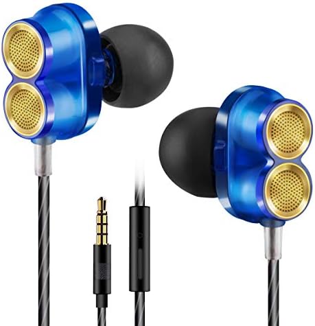 Dual Driver Earbuds, Diivoo Wired Earbuds in Ear Earbuds with Microphone, Sweatproof Cored Stereo Bass Earphones Clear Sound with Soft Ear Buds Compatible with iPhone iPad Samsung Andriod Laptop Blue
