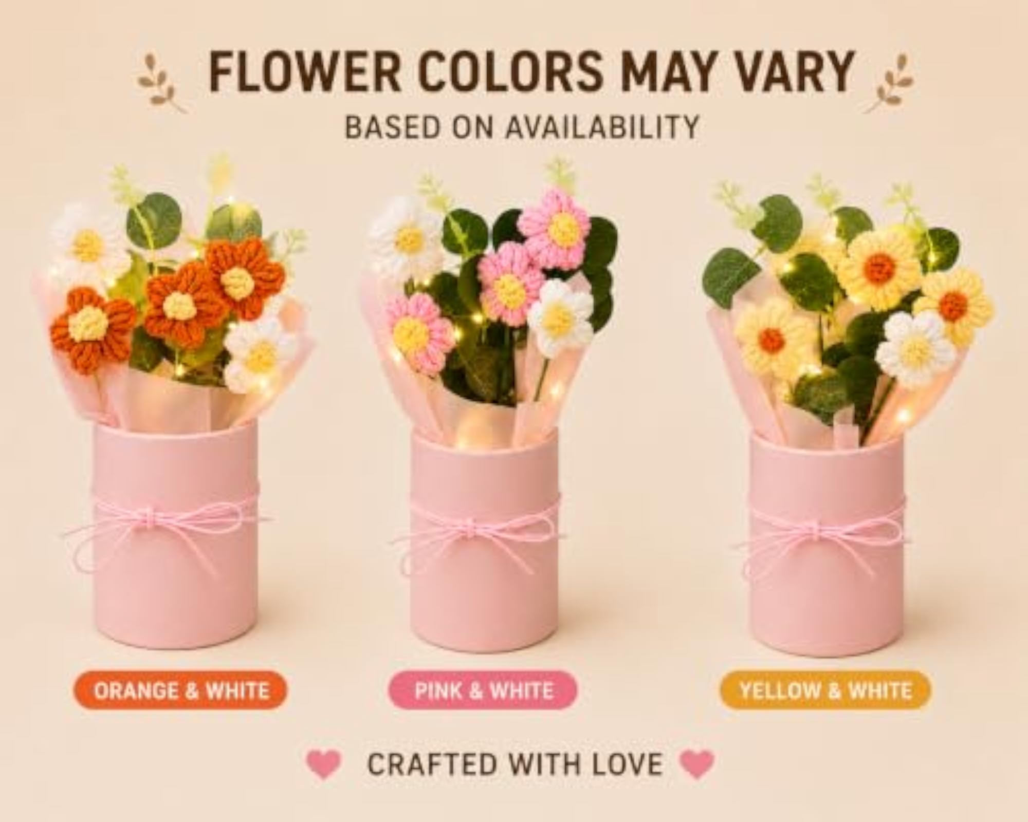 Yellow Artificial Crochet Flower Bouquet with LED Light