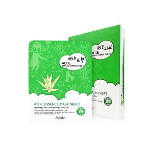 Image of Esfolio Pure Skin Aloe Essence Face Mask Sheet – Hydrating Korean Face Mask with Aloe Vera for Moisturizing, Nourishing and Soothing Sensitive Skin (Pack of 10)