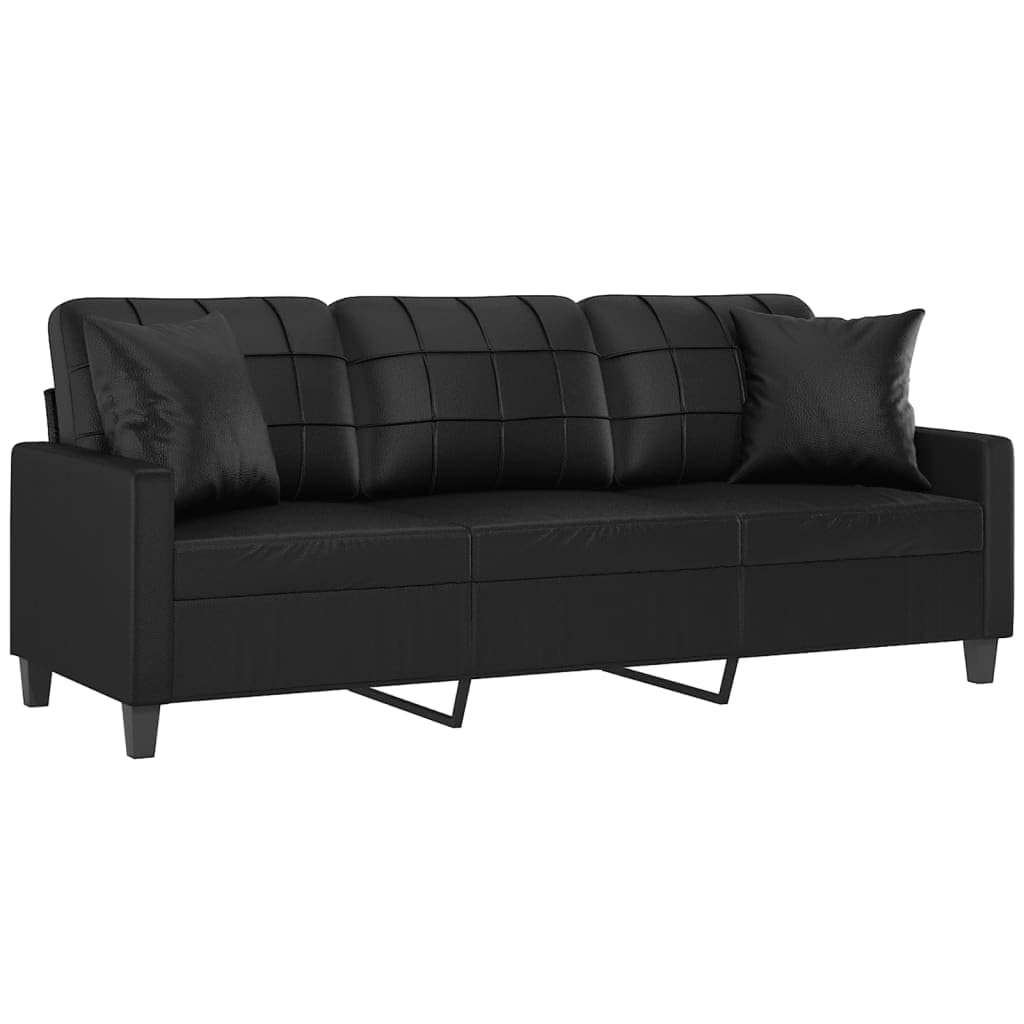 vidaXL Canapé 3 Places avec oreillers décoratifs Noir 180cm Similicuir, canapé, canapé rembourré, canapé en Faux Cuir, canapés, canapé de Salon