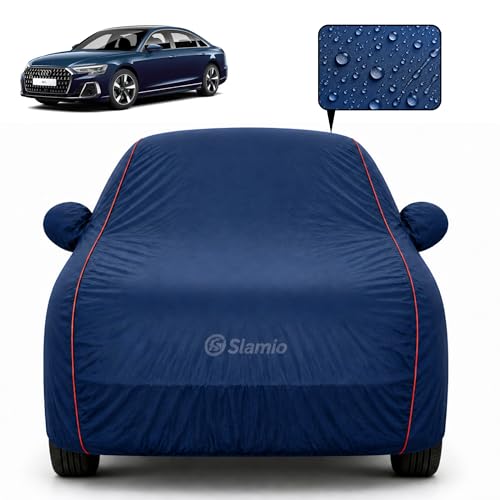 Image of Car Cover for Audi A8 | 100% Waterproof Heavy-Duty 3-Layer Car Body Cover | All-Weather Rain, UV, Sun & Dust Protection | Custom Fit | Mirror & Antenna Pockets | Navy Blue