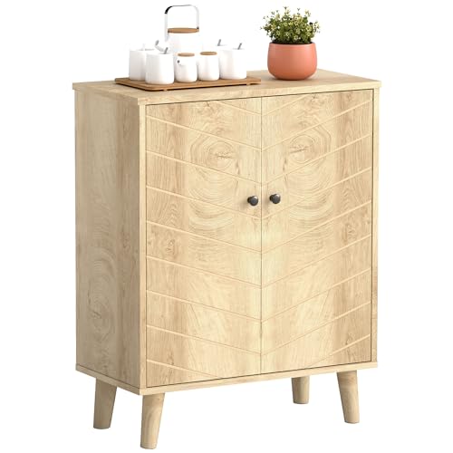 HOMCOM Aparador de salón Multiusos Estilo Vintage para la Cocina con 2 estantes Interiores, en aglomerado, 60x30x76cm, Color Madera