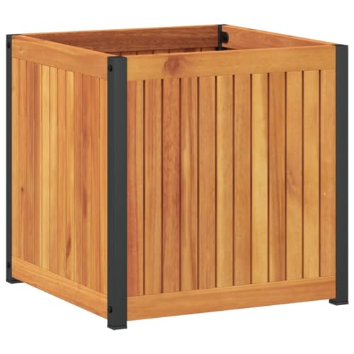 vidaXL Pflanzkübel, Blumenkübel mit Latten-Design, Blumenkasten für Terrasse Garten, Pflanzkasten Hochbeet, Massivholz Akazie Stahl