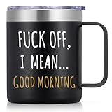 Lifecapido I Mean Good Morning Insulated Coffee Mug With Handle - Sassy Stainless Steel 12oz Mug - Funny Christmas and Birthday Gift for Men Friends (Black)