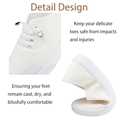Image of Womens White Canvas Sneakers Lightweight Lace Up Fashion Comfortable Canvas Shoes Low Top Slip On Casual Tennis Walking Shoes Women Footwear