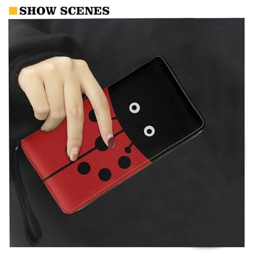 Image of Bulopur Ladybugs Print Womens Wristlet Wallet PU Leather Waterproof Ladies Purses Handbag Zip Around Coin Cash Clutch Card Organizers Gifts for Girlfriend