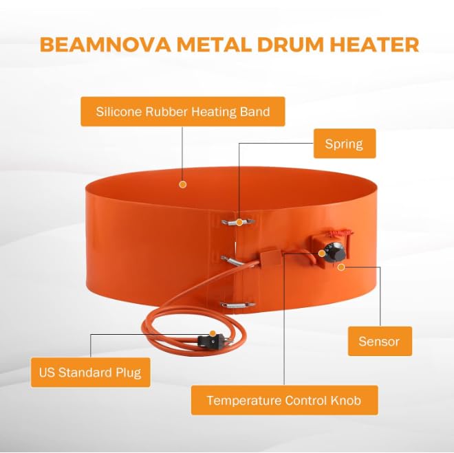 55-Galonowy Metalowy Podgrzewacz Beczek Z Regulowanym Termostatem, Silikonowa Podkładka Grzewcza do Beczek Na Olej Miodowy, Podgrzewacz Opaskowy do Wiader 100 L I Wydajny, Praktyczny