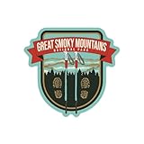 Lantern Press Sticker Great Smoky Mountains National Park, Hiking Poles and Shoe Prints Die Cut Vinyl, (Waterproof Decal for Cars, Water Bottles, Laptops, Coolers), Small