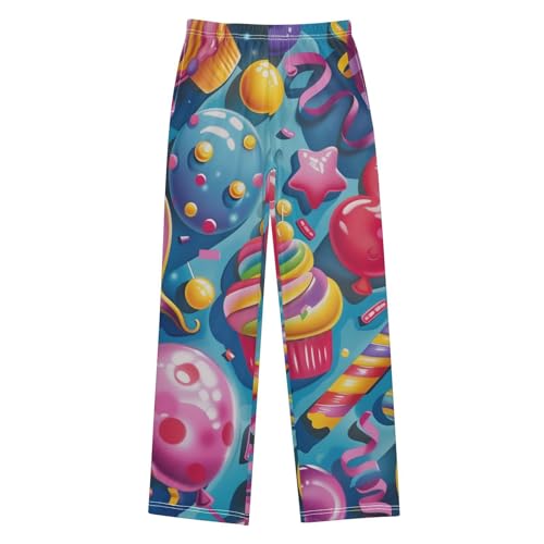 ZZXXB Birthday Cake Candy Cane Boys Long Pants Soft Trousers Elastic Waist Kids Lounge Bottoms with Pockets S-XL