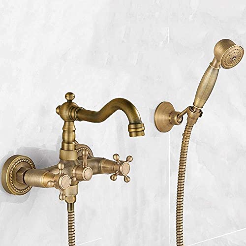 Robinet de douche triple en bronze pur pour salle de bain rétro et mitigeur chaud froid durable