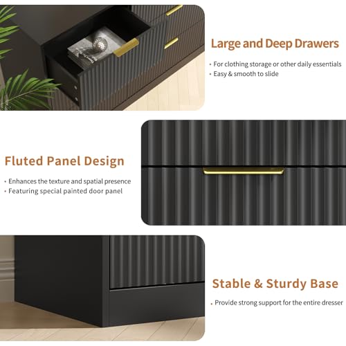 Image of Dresser for Bedroom with 9 Drawer, 63 inch Long Black Dresser Modern Chest of Drawers with Metal Handle, Wood TV Stand Storage Organizer for Bedroom, Living Room, Black