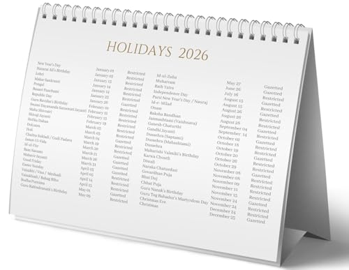 Image of LAURET BLANC Standing 2026 Desk Calendar- A4 Size (8.5 inch X 11.5 inch), Monthly Grid View, Home and Office Table Calendar (A4, F)